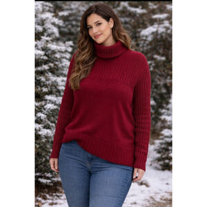 Turtleneck Sweater Deep red Ribbed Turtleneck Sweater – Size Large